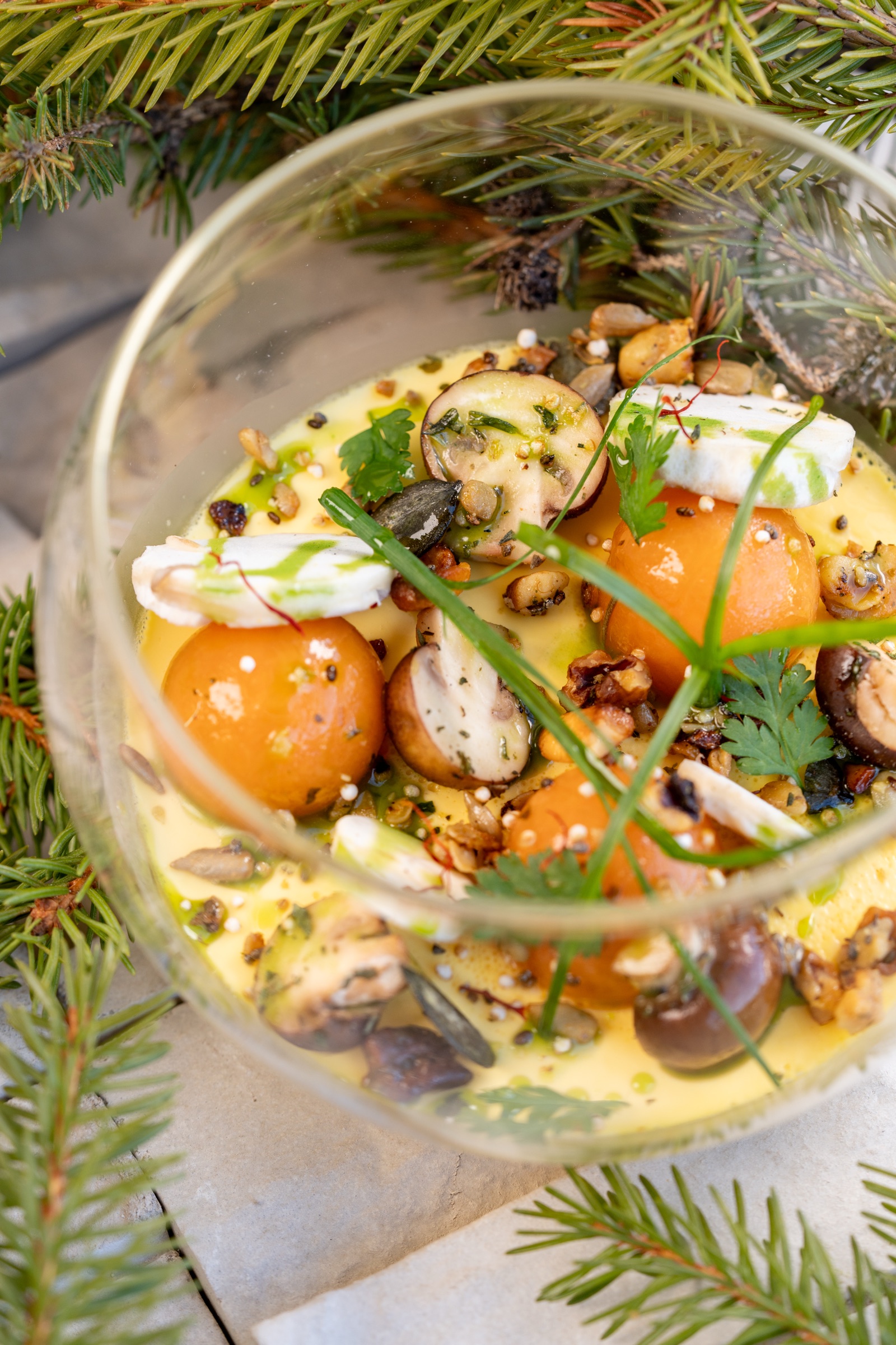 Panna cotta safran, courge et champignons