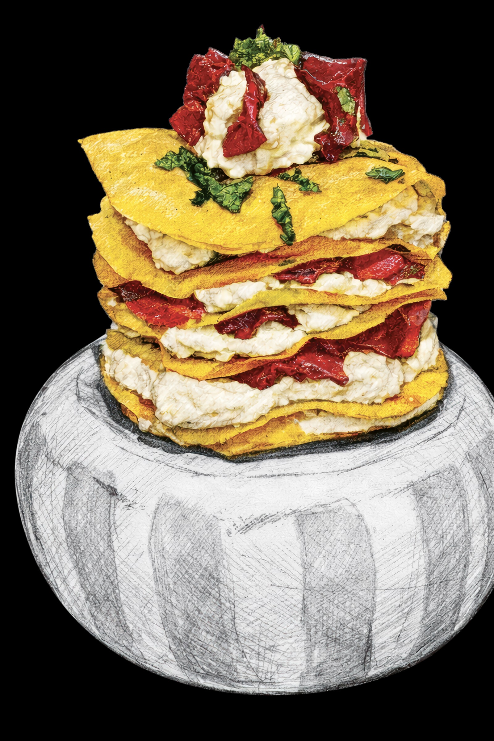 Millefeuille basilic et viande séchée